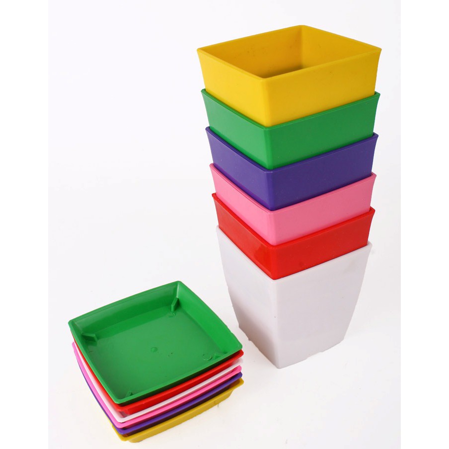 Set chậu và đĩa lót dáng vuông nhỏ KT 9x9x6,5cm