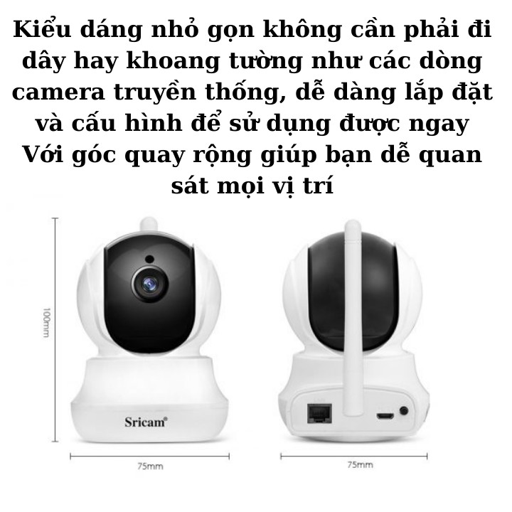 Camera wifi Srihome Sh020 , xoay 360 độ , đàm thoại 2 chiều , phát hiện chuyển động , chế độ xem offline AP , camera