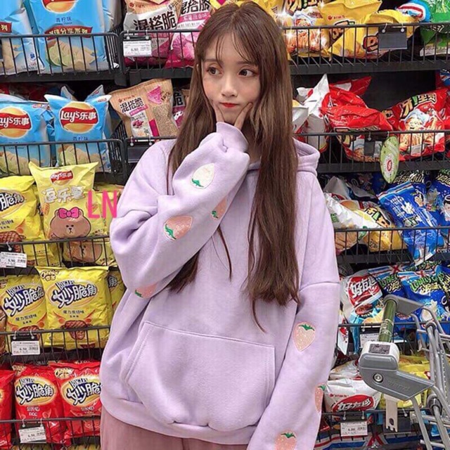 Áo hoodie dâu tay in tay LNG1019
