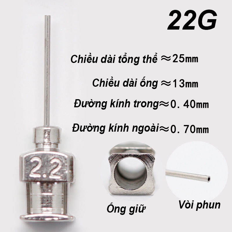 Đầu kim thép không gỉ bơm keo, mỡ hàn số 16, 17, 18, 19, 20, 21, 22