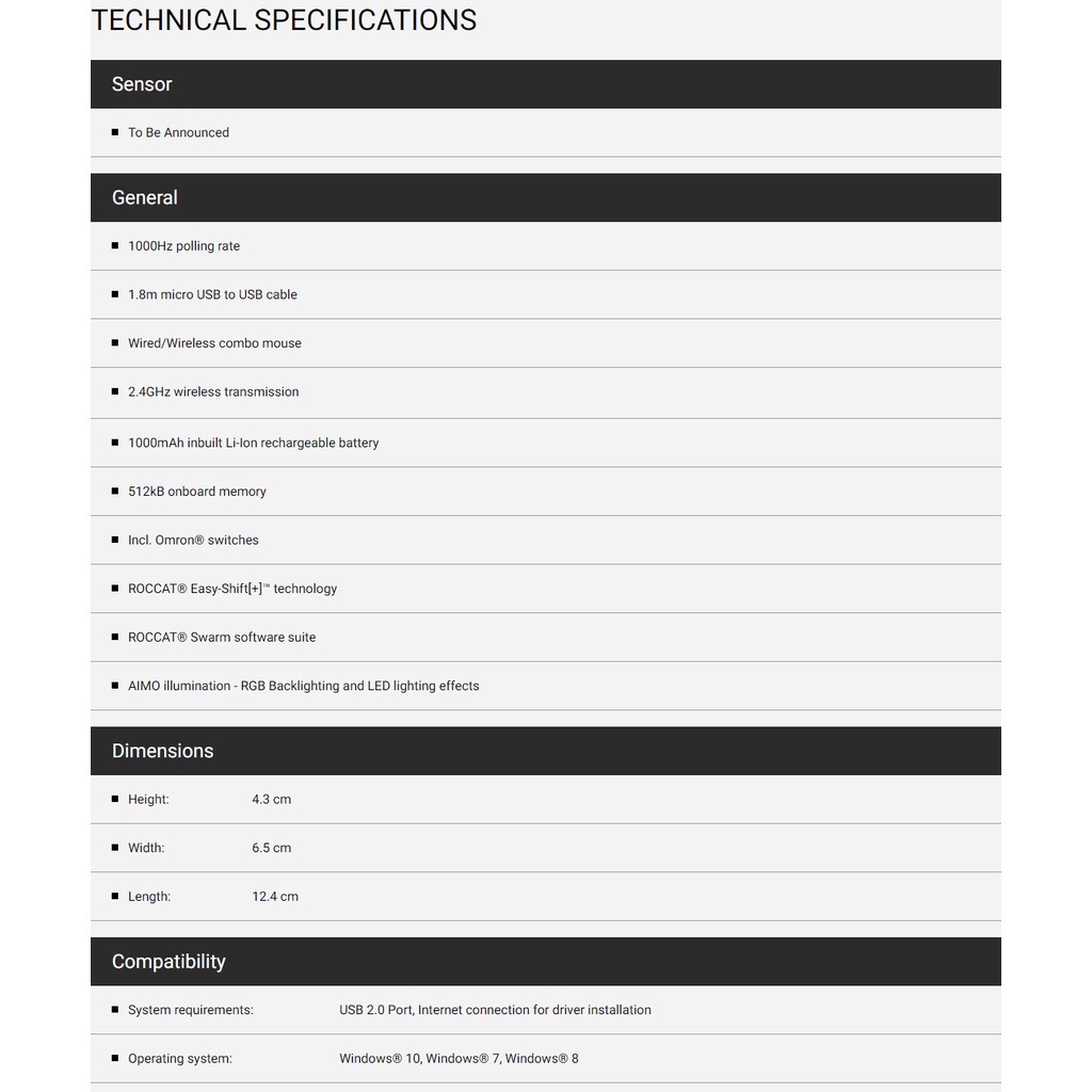 Chuột game không dây ROCCAT Kain 200 AIMO