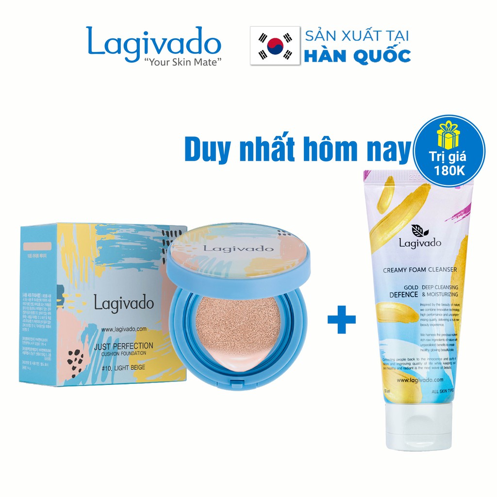 Phấn nước che khuyết điểm Hàn Quốc Lagivado kiềm dầu, che phủ hoàn hảo Perfection Cushion –Tone trắng sáng ,14g