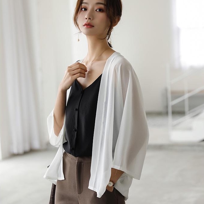 Áo Khoác Voan Mỏng Dáng Rộng Ngắn Tay Thời Trang Mùa Hè Dành Cho Nữ