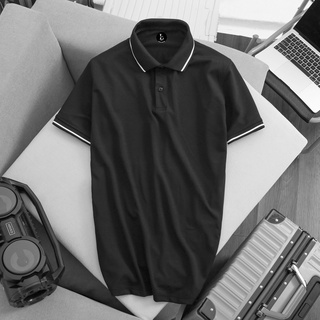 Áo nam nữ polo đen cổ trụ thun tay viền Màu Trắng