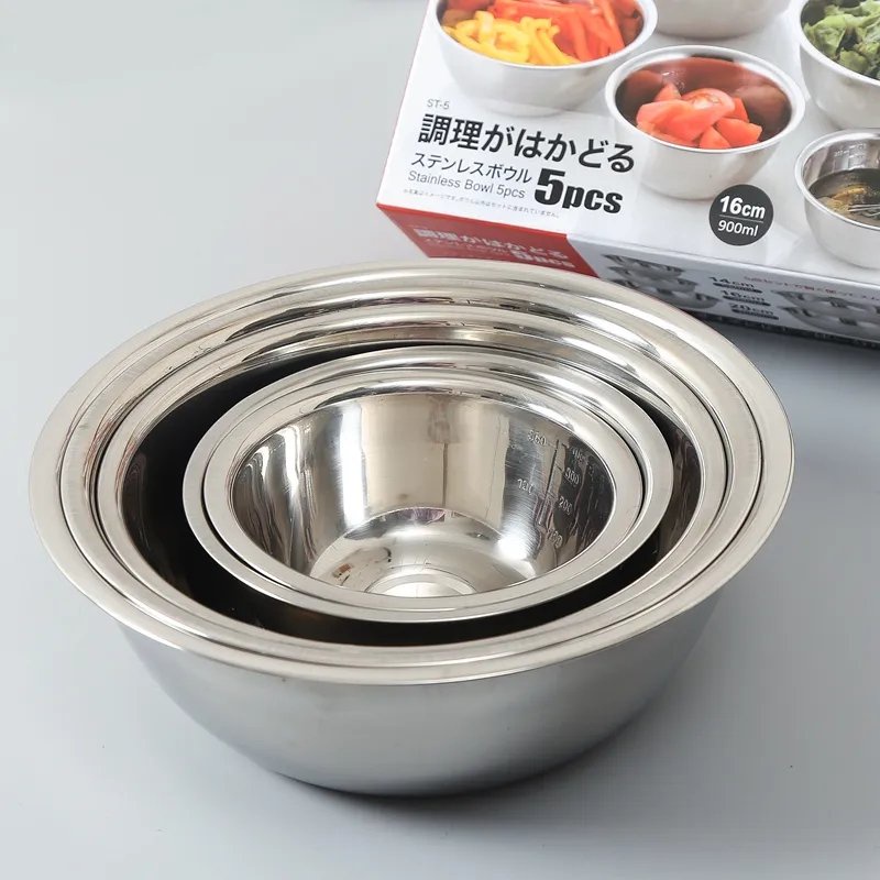 [Hàng Nhật] Bộ Thau Inox 5 Món Dùng Rửa Rau Củ Quả, Thau Trộn Salad Dày Dặn Siêu Tiện Dụng Cho Nhà Bếp Size Từ 14-24cm