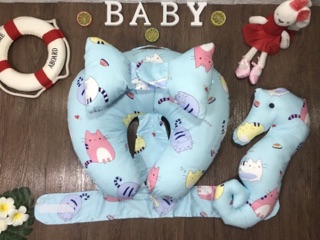Bộ gối chữ C tai voi tặng kèm gối ôm cá ngựa