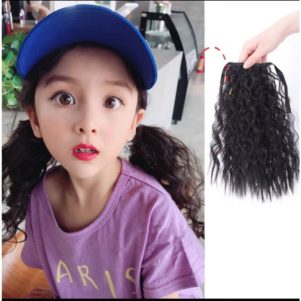 Tóc Giả Bé Gái - Tóc Cột Đuôi Uốn Xù Mì Ngắn Dành Cho Bé Gái Hamin
