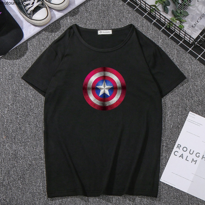 Áo thun nam cổ tròn ngắn tay in hình phong cách Captain America 2 màu lựa chọn phong cách Hàn Quốc