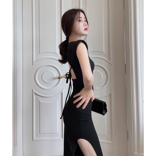 đầm body dáng dài hở lưng xẻ tà