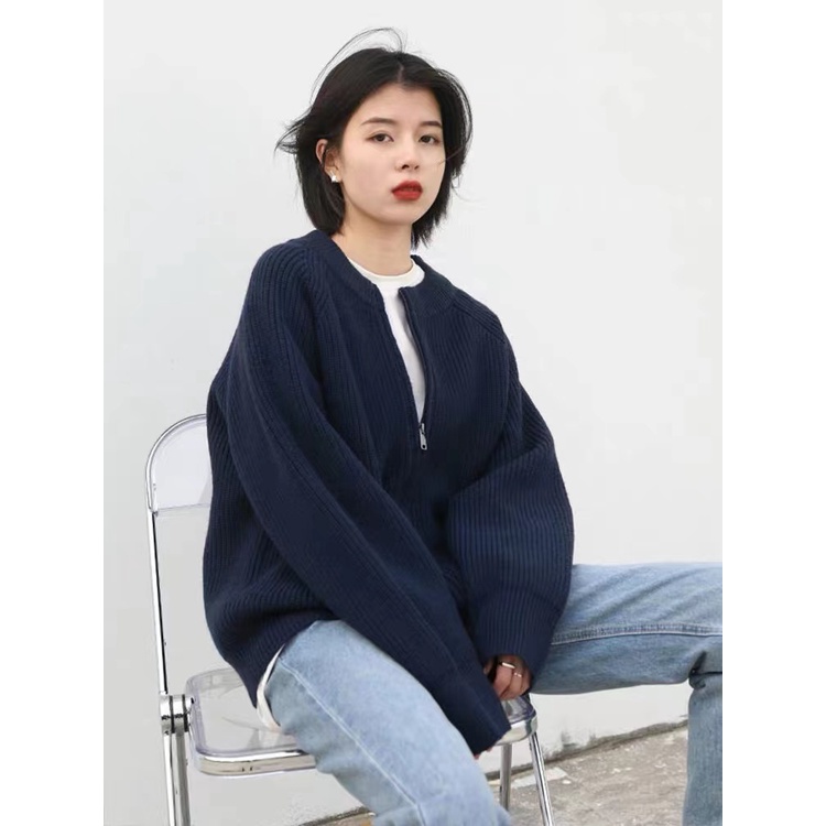 Áo Khoác Cardigan Dệt Kim Thiết Kế Cổ Tròn Thanh Lịch