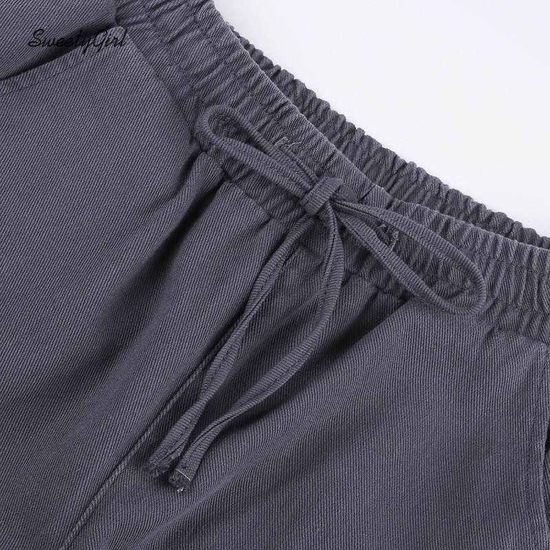 Quần Dài Eo Cao Dáng Rộng Phối Túi Màu Xám Trơn Trẻ Trung Hợp Thời Trang 2022 Cho Bạn Gái