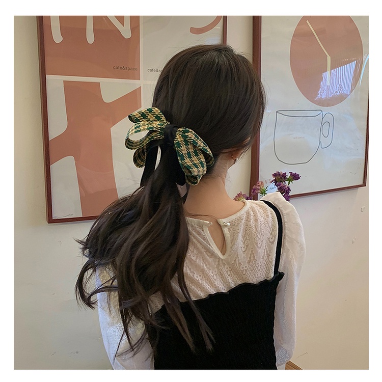 Kẹp Tóc Đuôi Ngựa Màu Đen Họa Tiết Kẻ Sọc/Bướm Màu Đen Co Giãn Phong Cách Xuân Hè