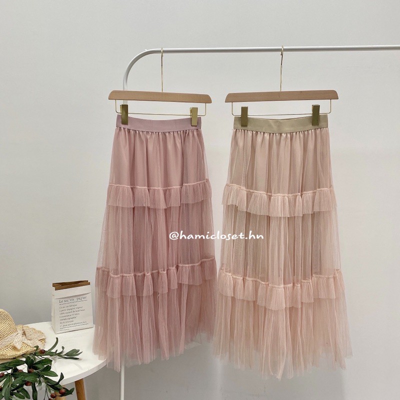 Chân váy dáng dài xếp tầng voan bồng | BigBuy360 - bigbuy360.vn