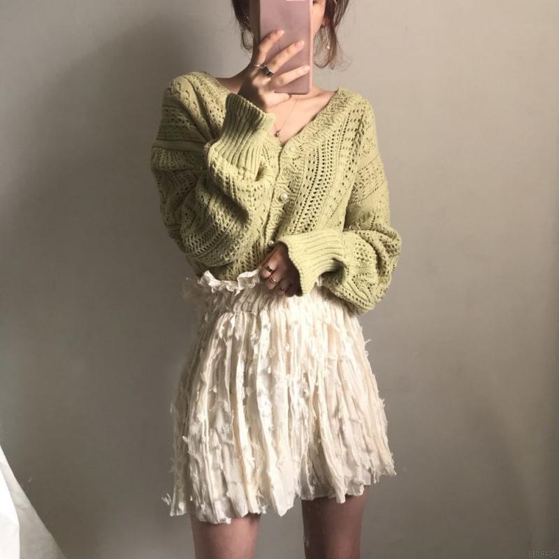 Áo khoác cardigan tay dài cổ chữ V màu sắc đơn giản thời trang dành cho nữ