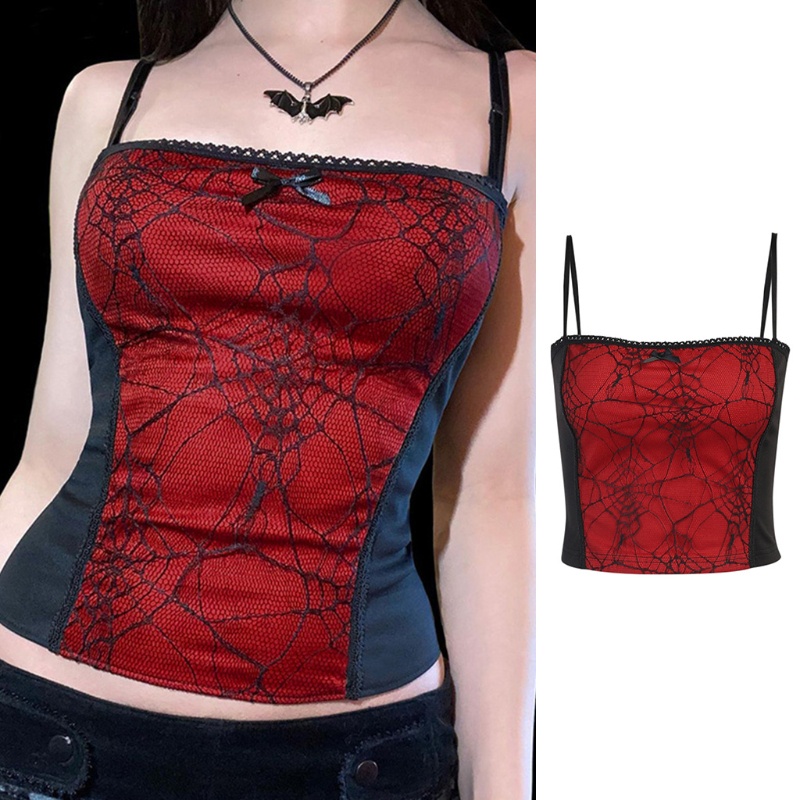 Áo Croptop Không Tay Phối Lưới Màu Sắc Tương Phản Phong Cách Vintage Dành Cho Nữ