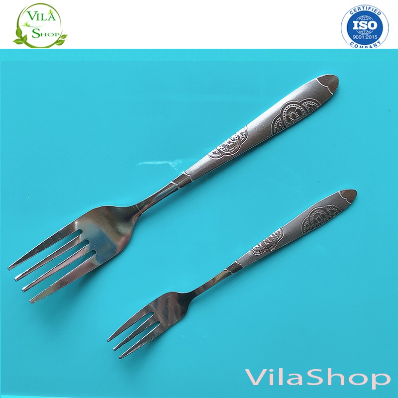 [ 3 Size ] Rĩa Inox, Rĩa Ăn Hoa Quả inox Loại Trơn &amp; Có Hoa Văn Đa Năng Tiện Lợi