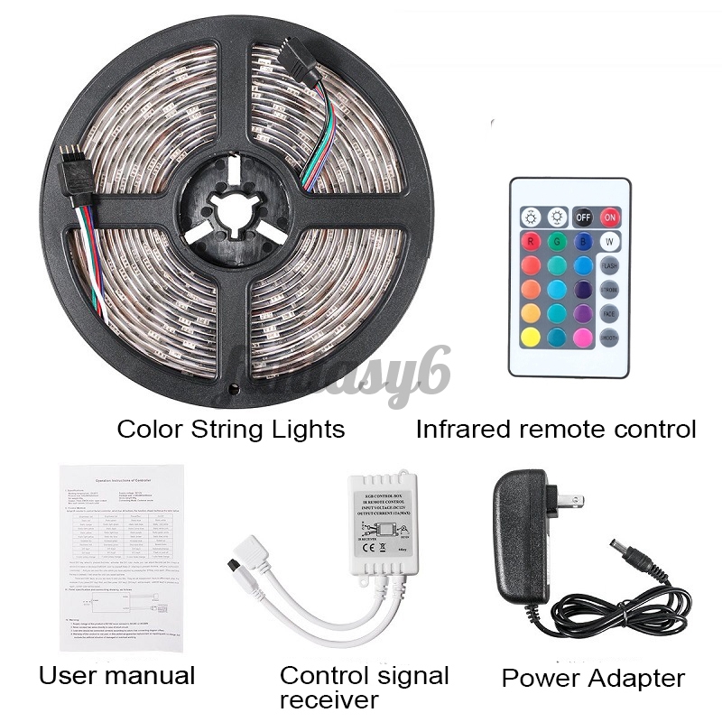 Cuộn Dây Đèn Led 5m Smd Rgb 2835 Chống Nước 300 Led + Bộ Điều Khiển Từ Xa + 12v 3a