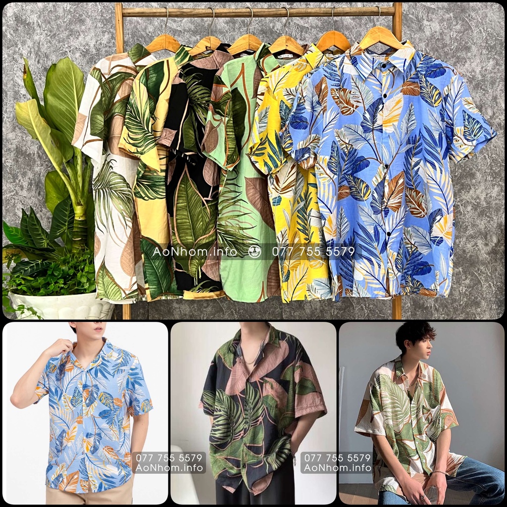 Áo Sơ Mi Hawaii Đi Biển Mềm Mát - Hoa Lá - Áo Đôi Đồng Phục Nhóm Lớp Team Building Hoạ Tiết Hoa Lá Trái Cây