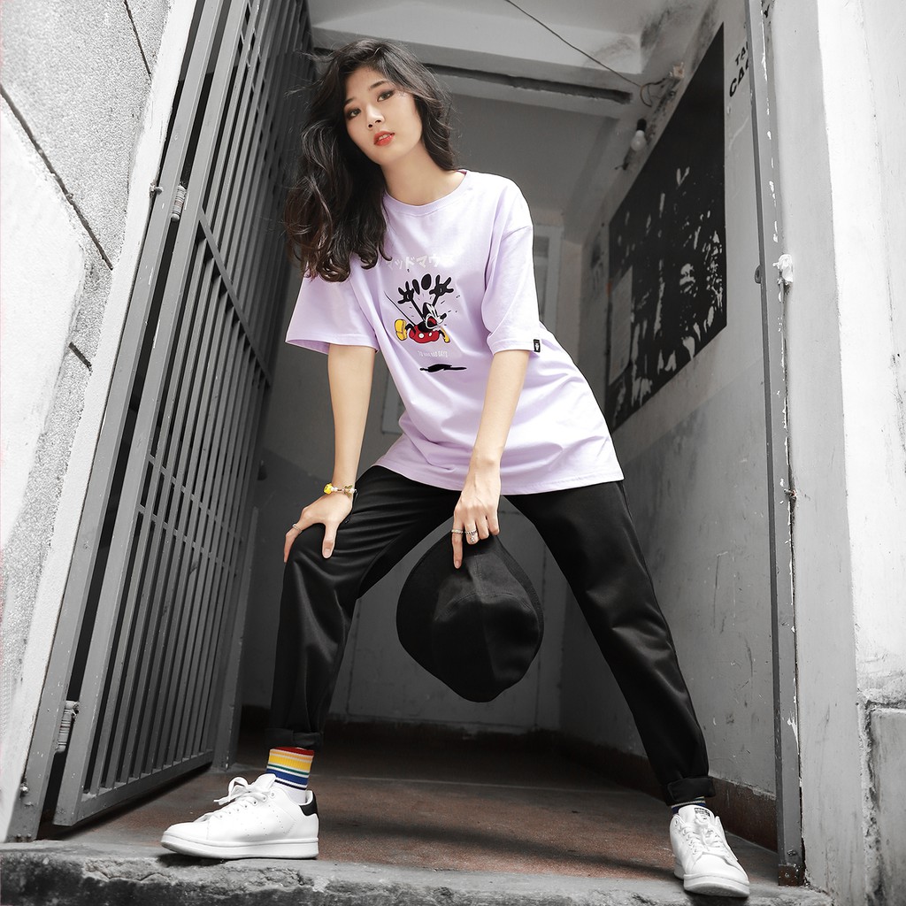 Áo Thun Mickey Màu Tím Chất Liệu Cotton Thoáng Mát