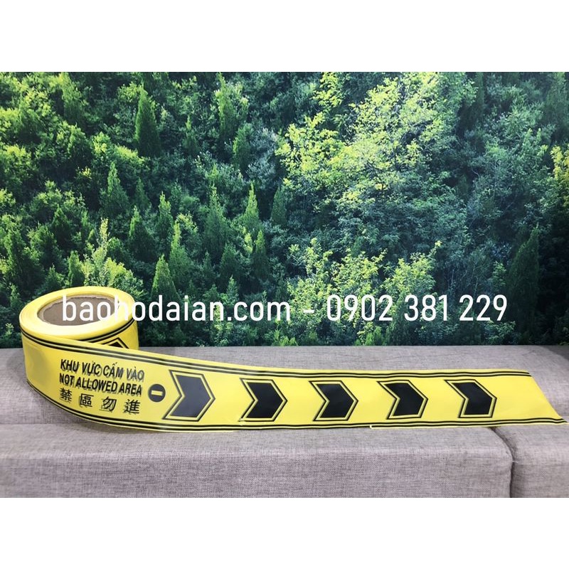 Cuộn dây cảnh báo khu vực cấm vào màu vàng đen - 8cm x 100m