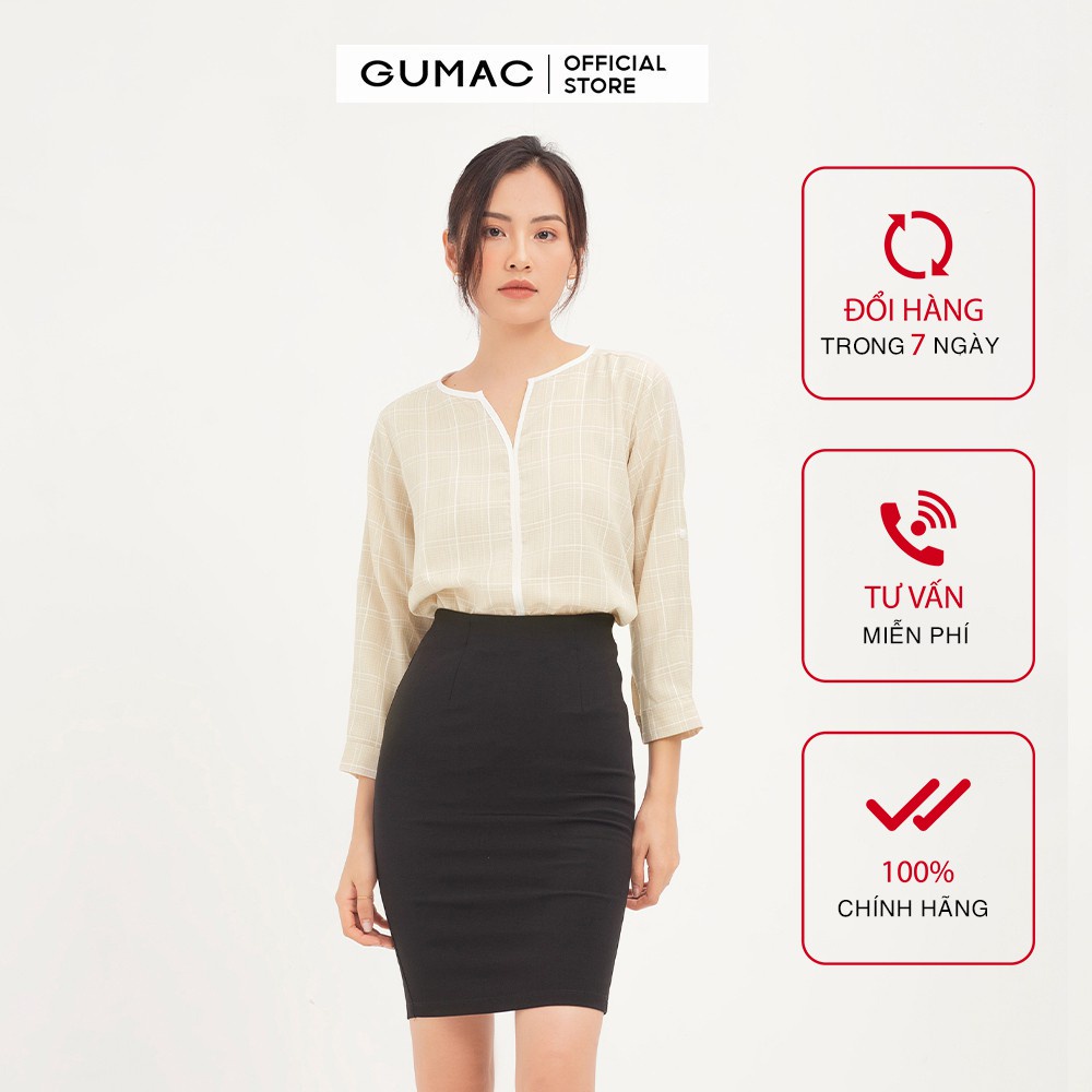 Áo sơ mi nữ caro viền GUMAC đủ màu, đủ size, đồ công sở thanh lịch AA12122