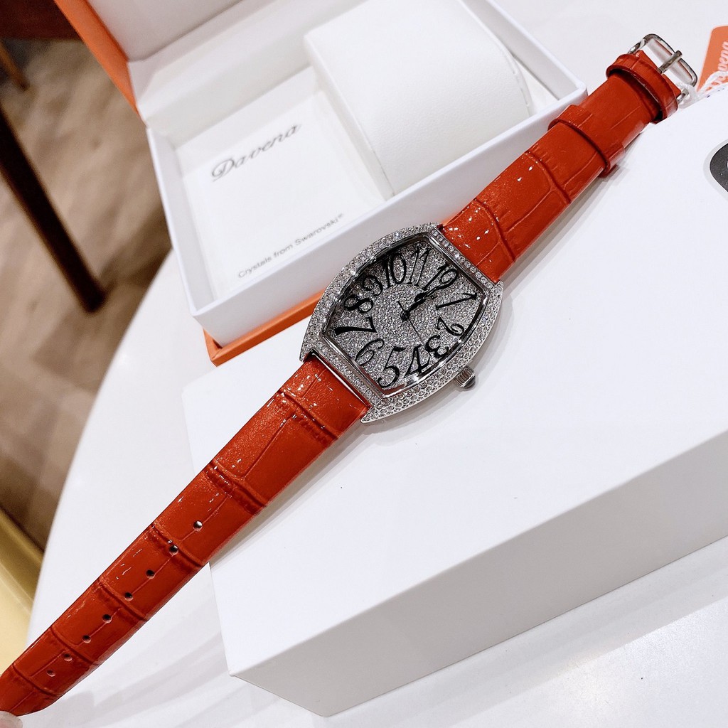 Set Đồng Hồ Nữ Davena 31525 Dây Da Đỏ Silver - Kèm Dây Da Đen Chính Hãng