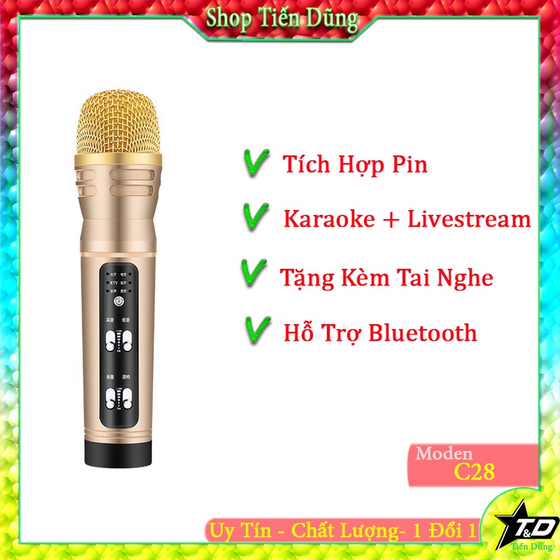 MIC THU ÂM C28 CÓ BLUETOOTH CHẾ ĐỐ AUTO -TUNE ĐẦY ĐỦ LIVE STREAM KÈM TAI NGHE