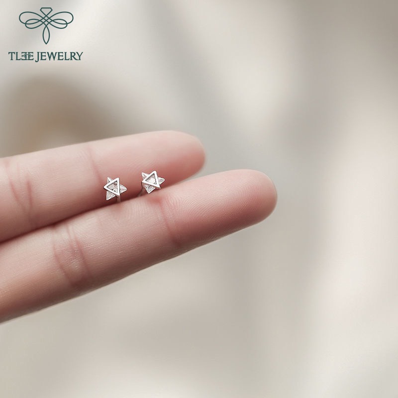 Bông tai bạc nữ TLEE hình tam giác đá trắng sáng lấp lánh TleeJewelry B0218