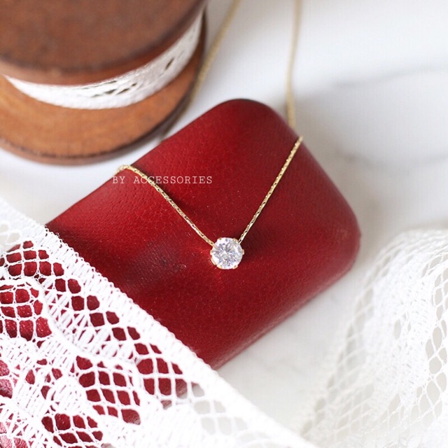 Dây chuyền titan đá tròn lấp lánh không gỉ WN200407