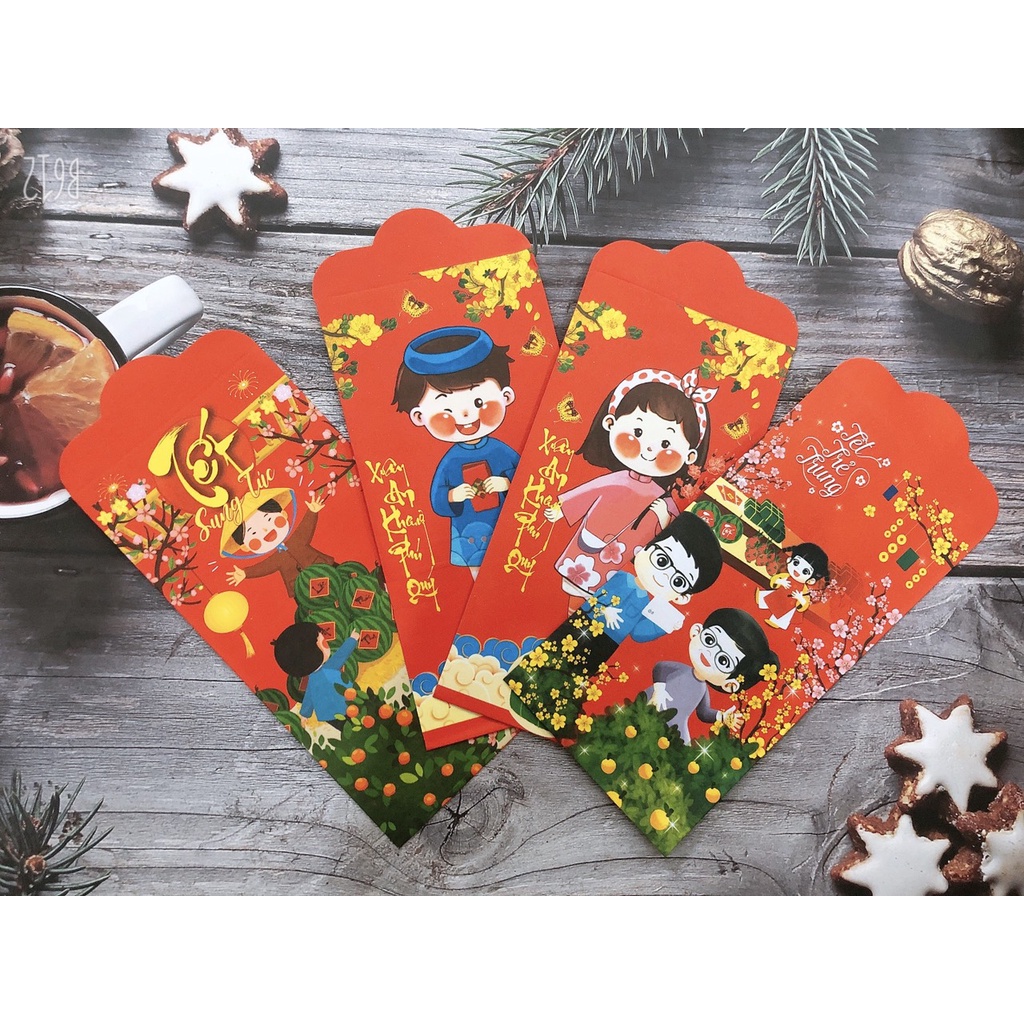 Bao lì xì tết 2023 màu đỏ - nhiều lớp – 6 bao – bao lì xì 2023 tết mang lại may mắn cho gia chủ – MIYABI STORE