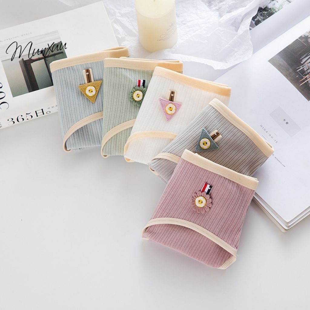 Quần lót nữ Cotton phối hình dễ thương, gân tăm co dãn mềm mại thông thoáng - MUNXUU QC76 | BigBuy360 - bigbuy360.vn