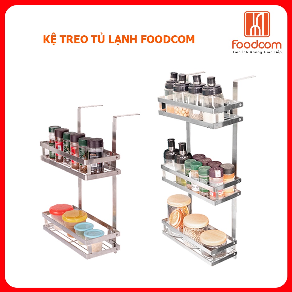 Kệ treo tủ lạnh đa năng Foodcom 2-3 tầng, chất liệu inox cao cấp có keo 3M chắc chắn, đựng đồ tiện dụng.