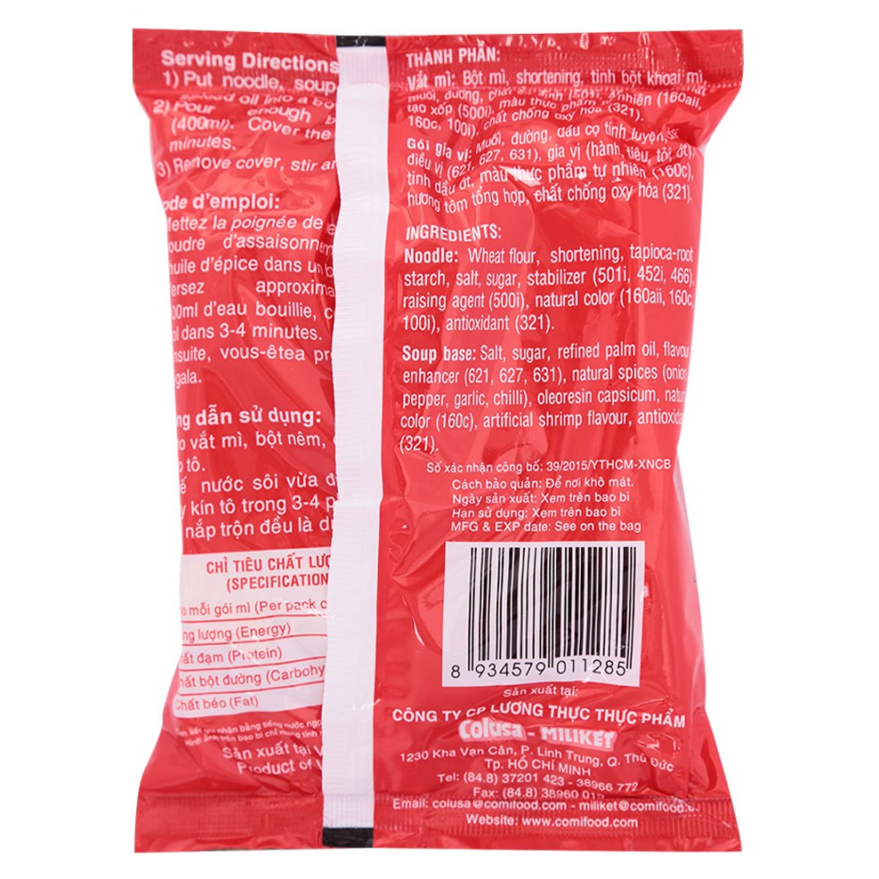 Combo 5 Mì Tôm Sa Tế Miliket Gói 80G