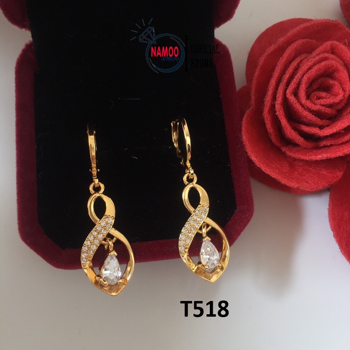 Bông tai Nữ Hợp Kim Mạ Vàng 18k không rỉ hình lá T518 S925 Namoo Jewelry