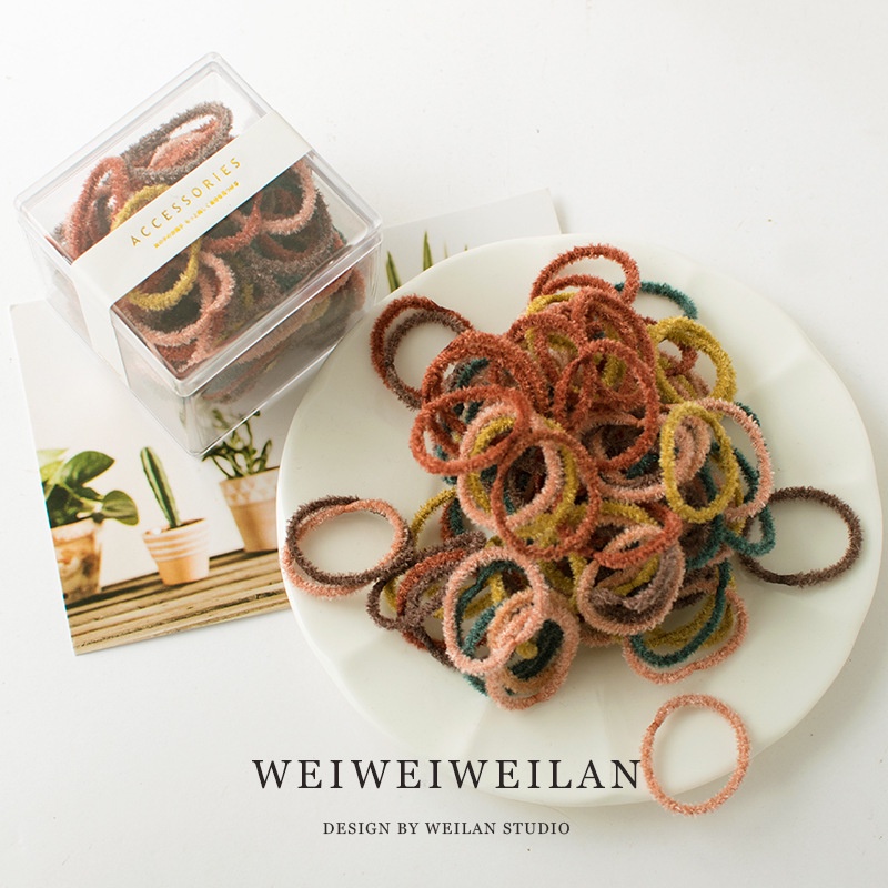 Bộ 100 Dây Thun Cột Tóc Phong Cách Hàn Quốc Cho Nữ