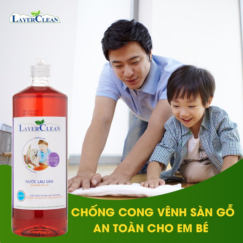 Nước lau sàn Hữu cơ LayerClean 1,25 lít - Diệt vi khuẩn, Bảo vệ sàn gỗ, Không hóa chất độc hại, an toàn cho bé