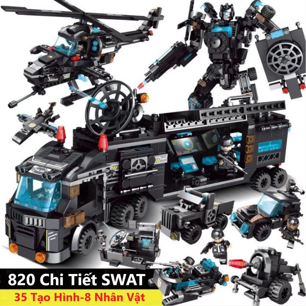 (sẵn 820+ CHI TIẾT - HÀNG LOẠI 1) BỘ ĐỒ CHƠI XẾP HÌNH LEGO CẢNH SÁT, Lắp Ghép OTO, ROBOT, THUYỀN, TRỰC THĂNG