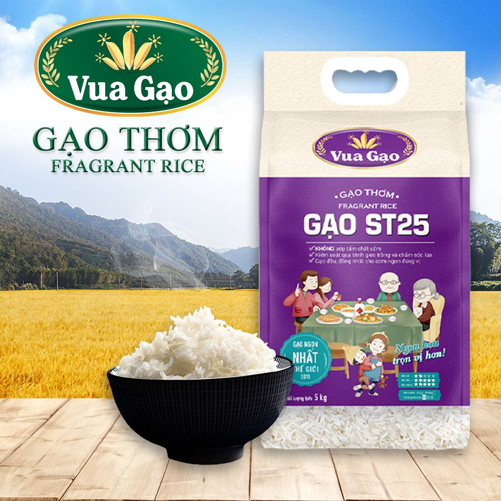 Gạo ST25 Túi 5kg – Chính Hãng Vua Gạo – Gạo Thơm Ngon, Dẻo Nhiều, Vị Đậm Đà – Top 1 Thế Giới 2019