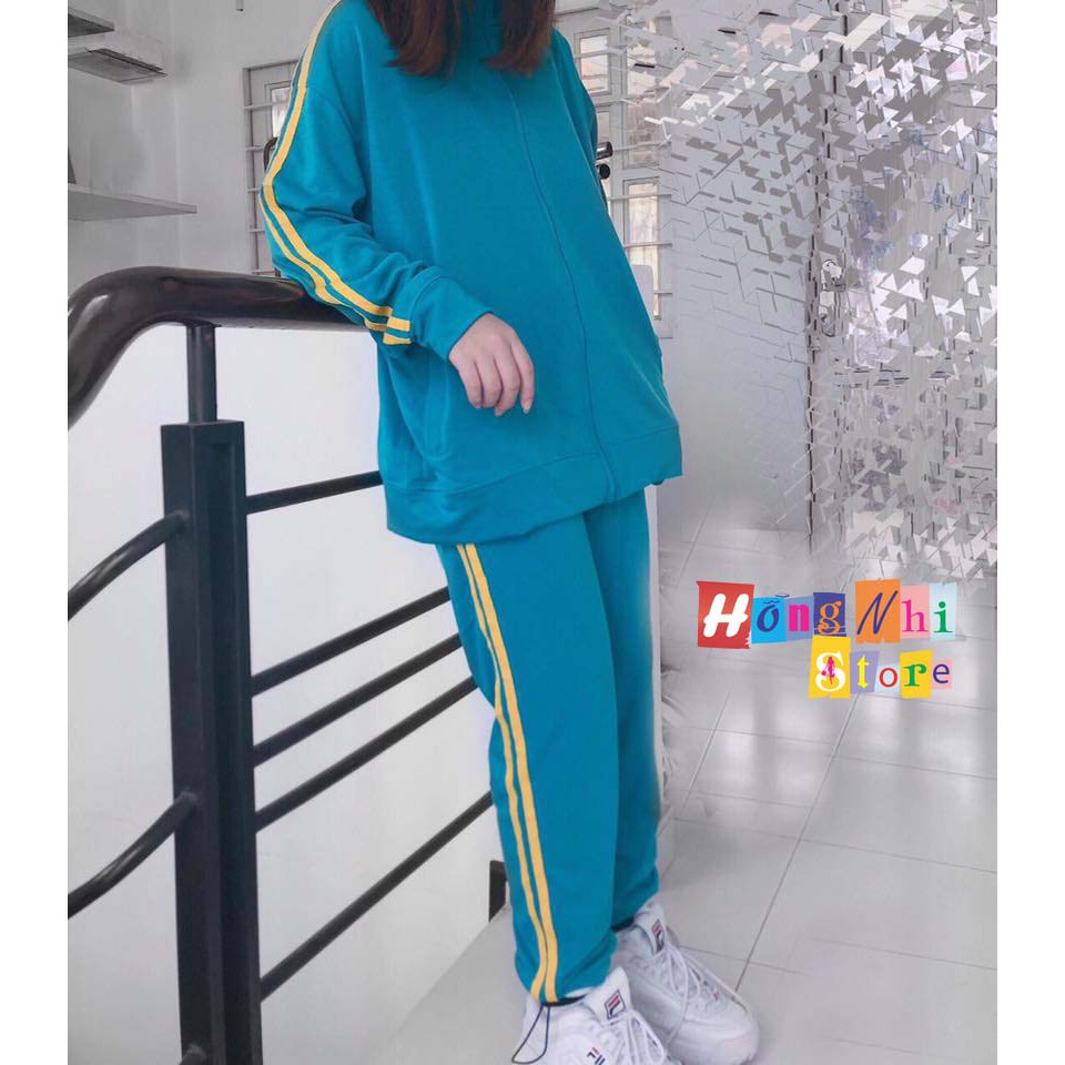 Set Bộ Thể Thao Oversize Ulzzang Unisex Áo Khoác Tay Dài Quần Jogger Dài Màu Xanh Cao Cấp - MM