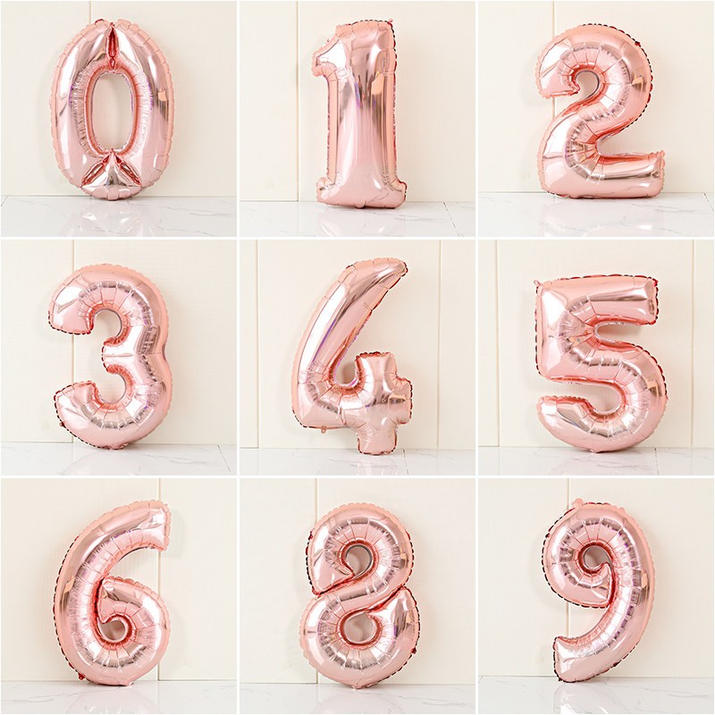 Set 12 Bong Bóng Hình Số Màu Vàng Hồng/Đỏ Kích Thước 32 Inch Dùng Trang Trí Tiệc Sinh Nhật