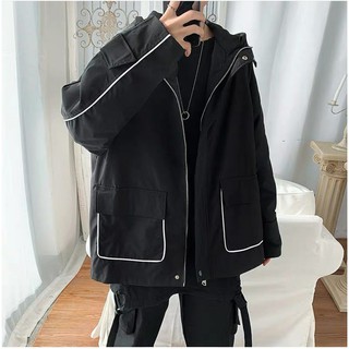 Áo Khoác Dù Viền Sọc Tay Unisex (Tan/Đen)/FREESHIP/Nam nữ unisex