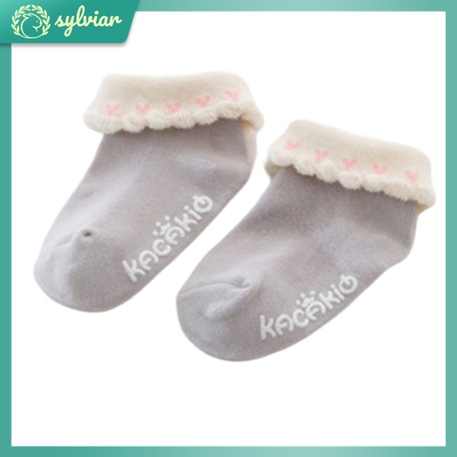 Vớ Cotton Giữ Ấm Chống Trượt Phối Ren Kiểu Công Chúa Cho Bé Gái Sơ Sinh