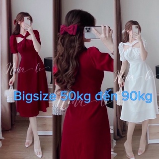 [Shop bigsize nữ 50kg đến 90kg] Đầm sang chảnh dự tiệc, dài qua gối xoắn ngực màu đỏ, đen, trắng - D565