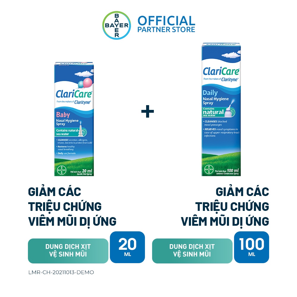 Combo Dung Dịch Xịt Vệ Sinh Mũi Cho Trẻ Em Claricare 20ML + Dung Dịch Xịt Vệ Sinh Mũi Claricare 100ML