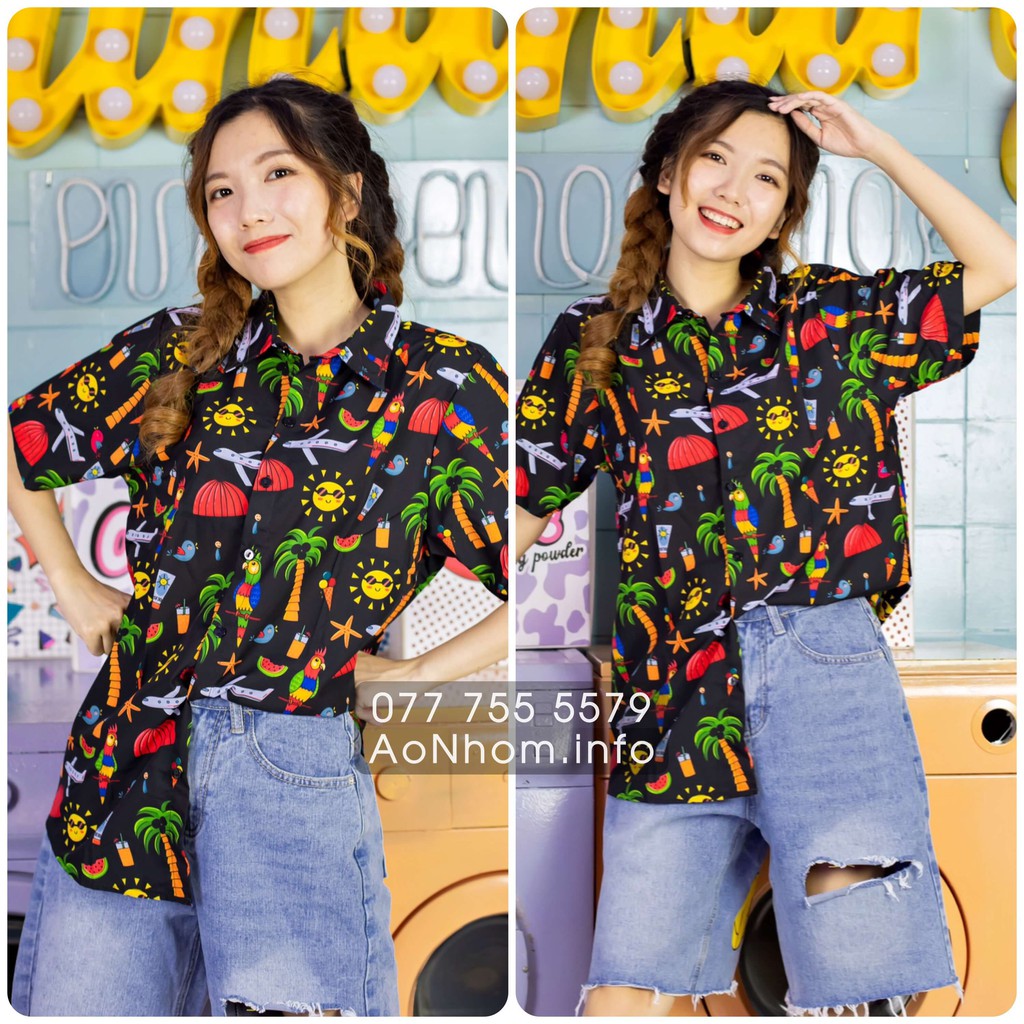 Áo sơ mi hoạt hình - Vẹt, cây dù | BigBuy360 - bigbuy360.vn