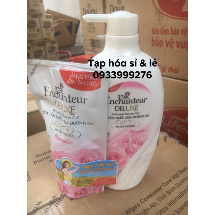 Sữa tắm Enchanteur Deluxe vàng/ tím/hồng/xanh hương nước hoa 650g tặng dầu gội 180g hoặc túi sữa tắm 200g cùng loại