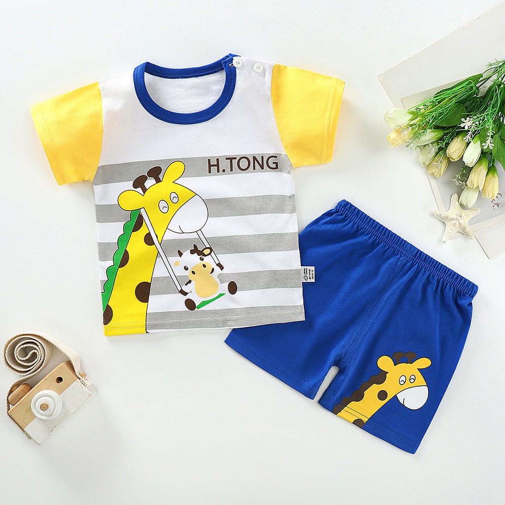 Combo quần áo thun cộc tay in hình cute, chất vải cotton mềm mịn cho bé trai bé gái CB1