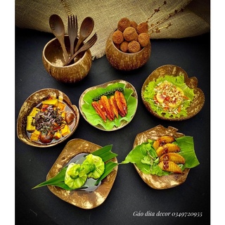 Đĩa gáo dừa decor food/ đựng đồ ăn healthy/ đồ tráng miệng/ bánh kẹo