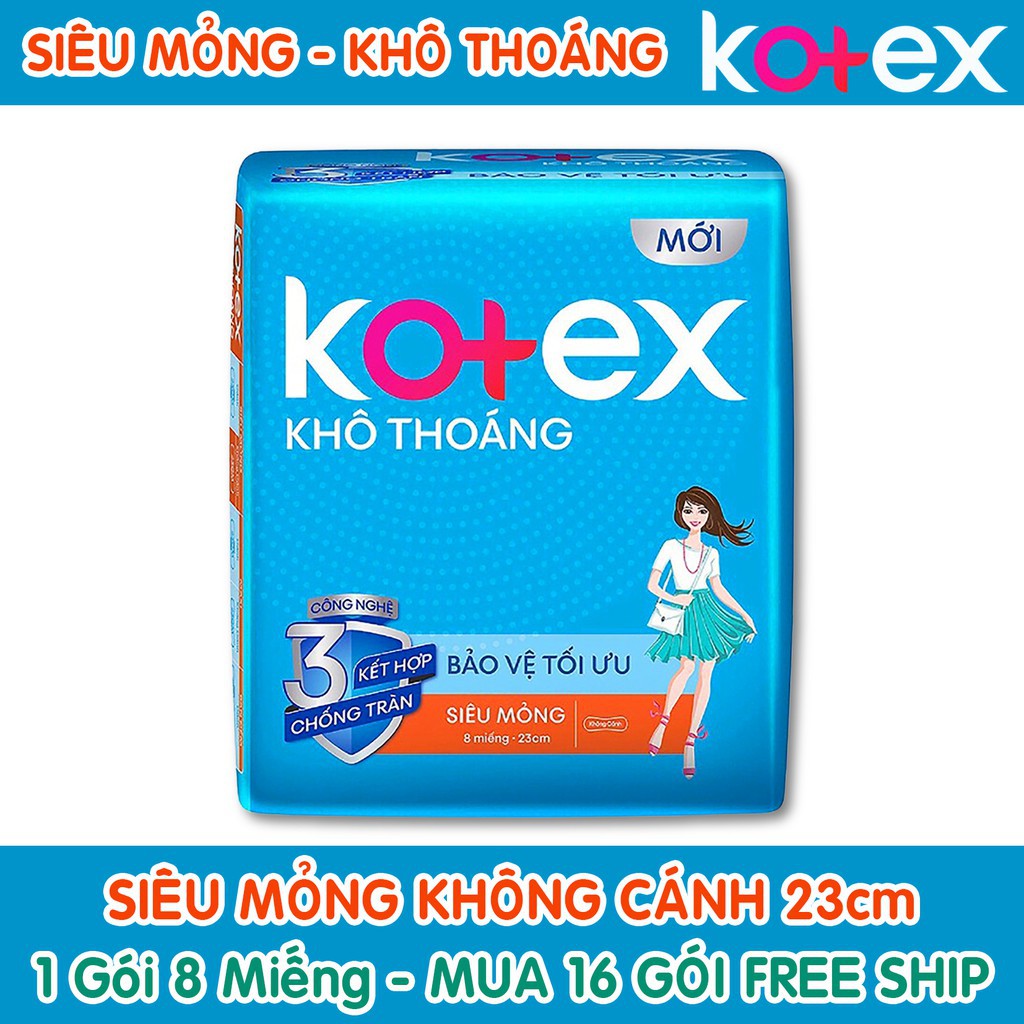 Combo 8 Gói băng vệ sinh Kotex Siêu Mỏng Không Cánh 23cm - Mỗi Gói 8 Miếng - HSD 21/11/2024