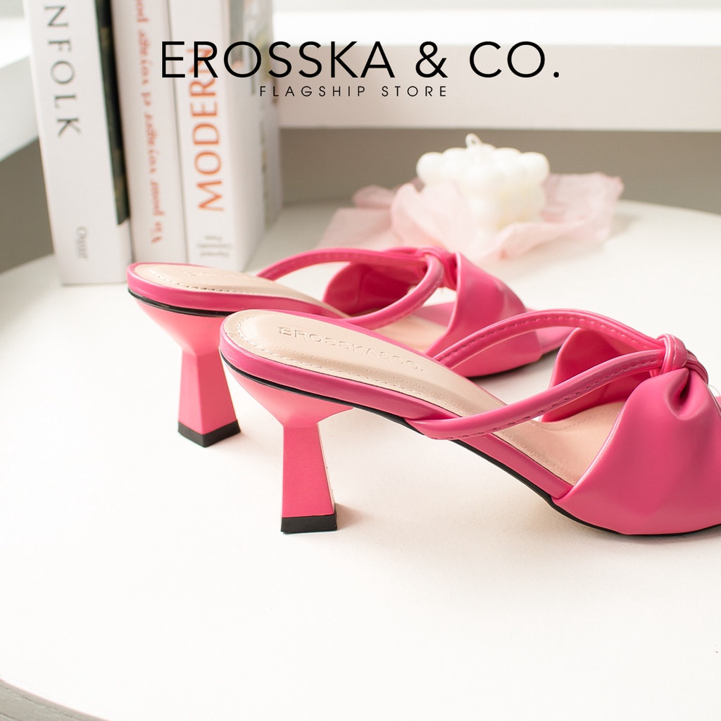 [FORM NHỎ TĂNG 1 SIZE] Erosska - Giày cao gót nhọn quai ngang phối dây cao 7cm màu hồng _ EM094